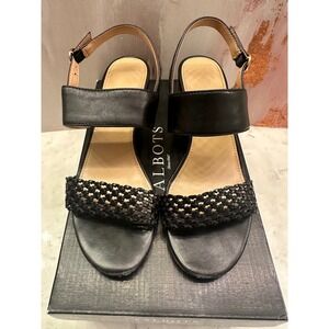 Talbots Mimi Woven Black Leather Block Heel Slingback Sandals 6.5M